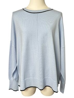 Cosmic Blue Love Sweater Womens Large Blue Crew Neck Lightweight Knit Pullover